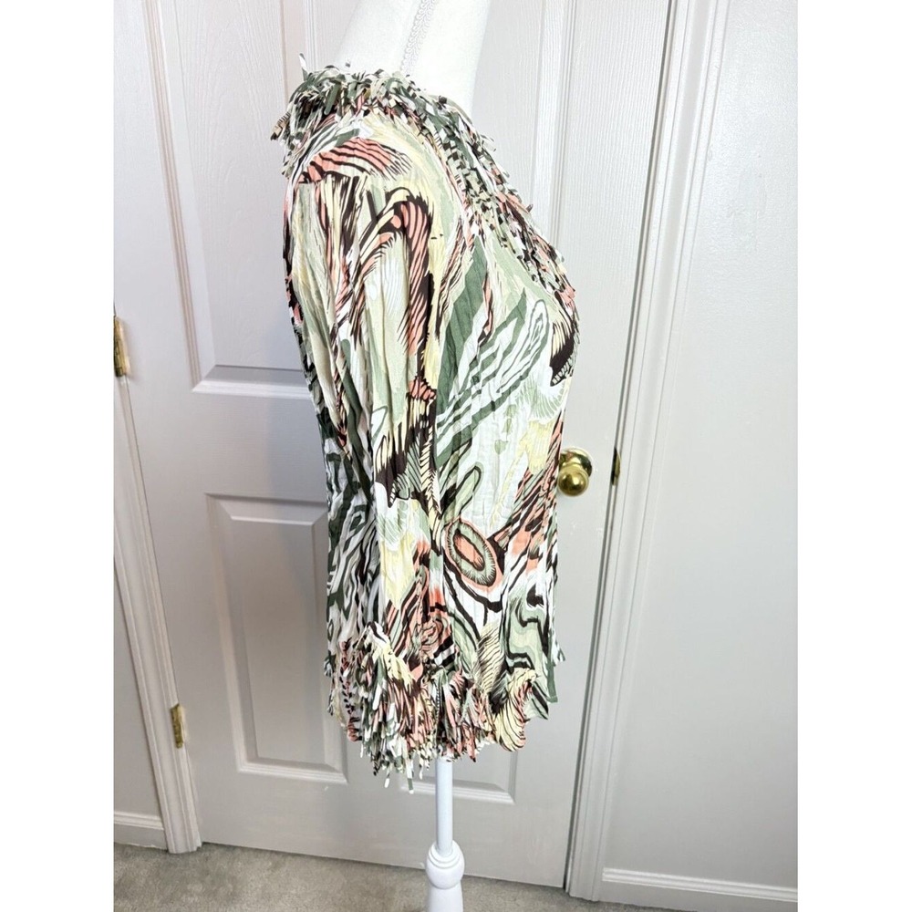 Dressbarn Blouse Womens Large Green Abstract Fringe Boho Top - Picture 6 of 8